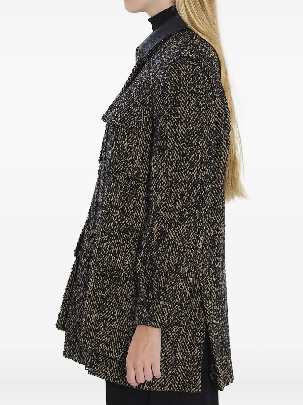 Куртка Angio с елочкой и кожаным воротником Max Mara, коричневый — фото 3