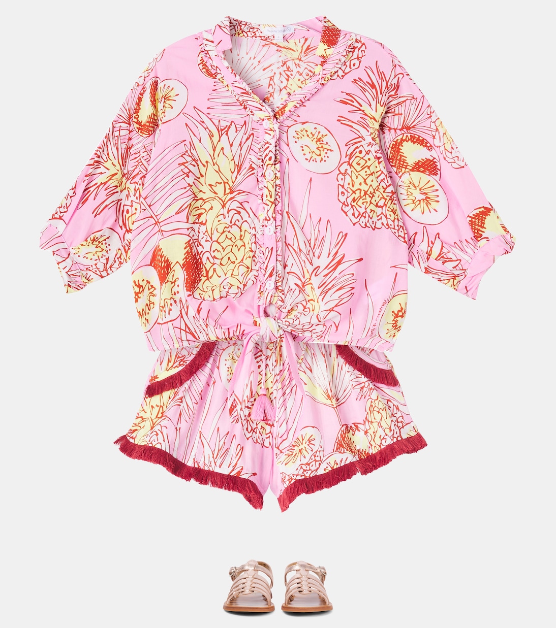 Принтованный укороченный топ Azia Poupette St Barth Kids, Pink Kabiria — фото 2