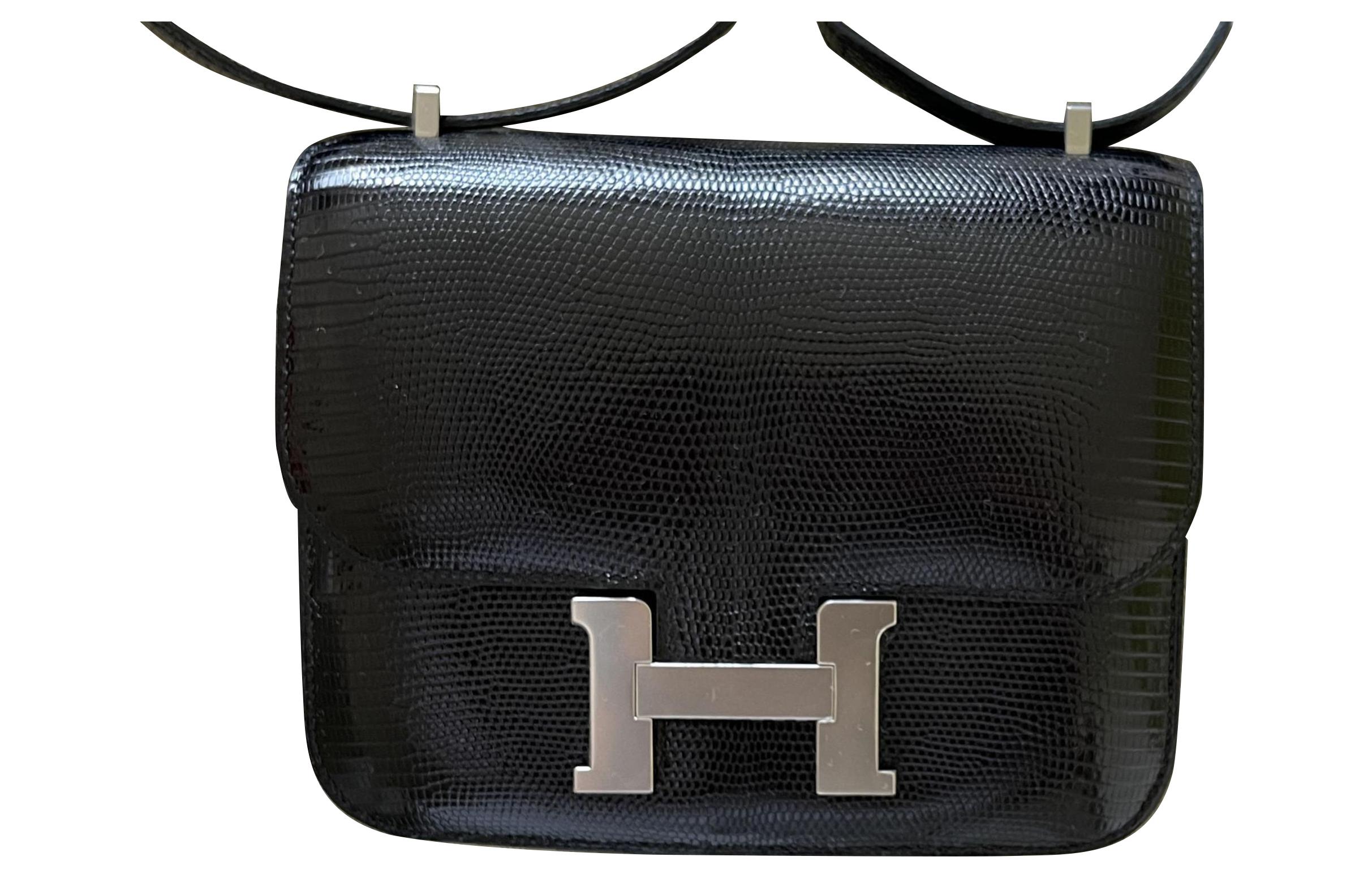 

HERMES Мини-сумка кросс-боди Constance из кожи ящерицы женская Noir Black