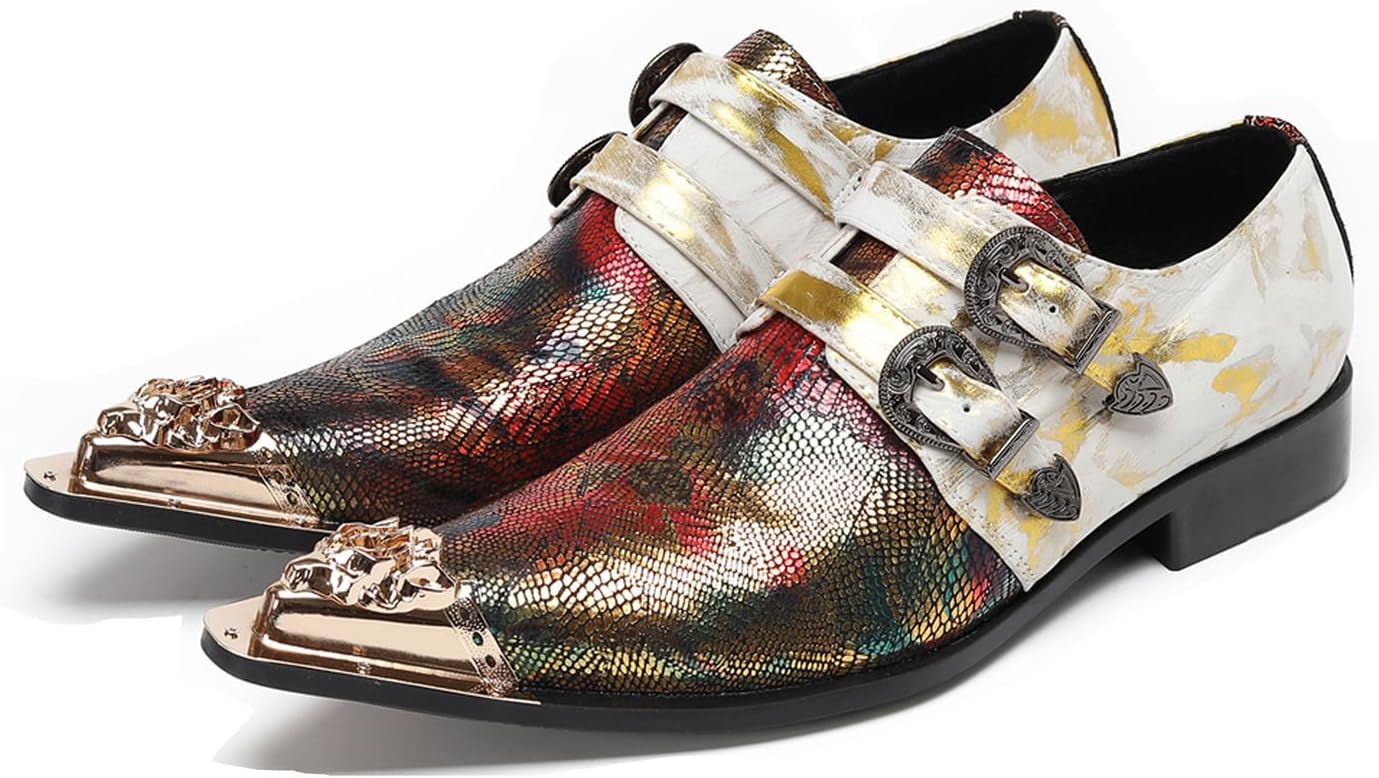 

Мужские лоферы Santimon с двойным ремешком-монахом из натуральной кожи, стильные модные мокасины с узором пейсли и металлическим носком для вечеринок, свадеб и диско, золотой