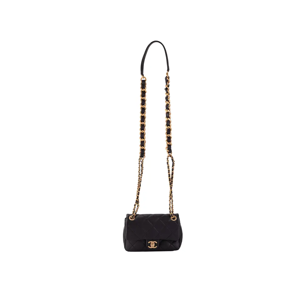 CHANEL Мини-сумка через плечо из телячьей кожи, унисекс черная — фото 2