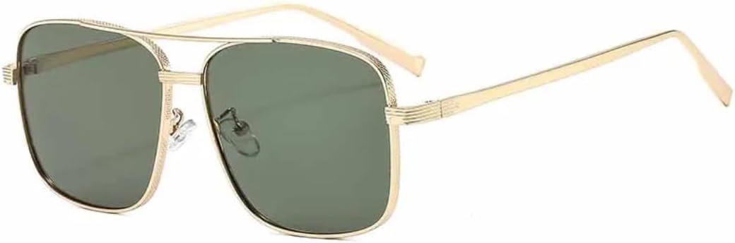 

Классические большие квадратные солнцезащитные очки с металлической двойной перемычкой для женщин и мужчин, для активного отдыха и защиты от УФ-излучения UV400 TVTBBVV, Gold Green