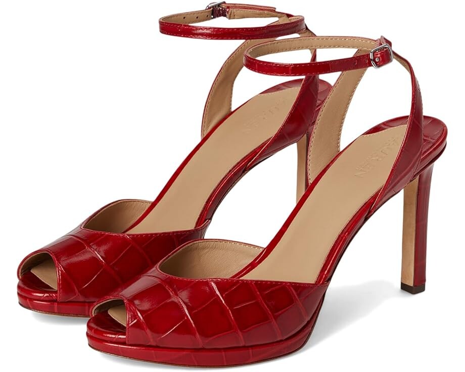 

Туфли Lauren Ralph Lauren Kyla Crocodile-Embossed Leather Sandals, цвет Festive Red