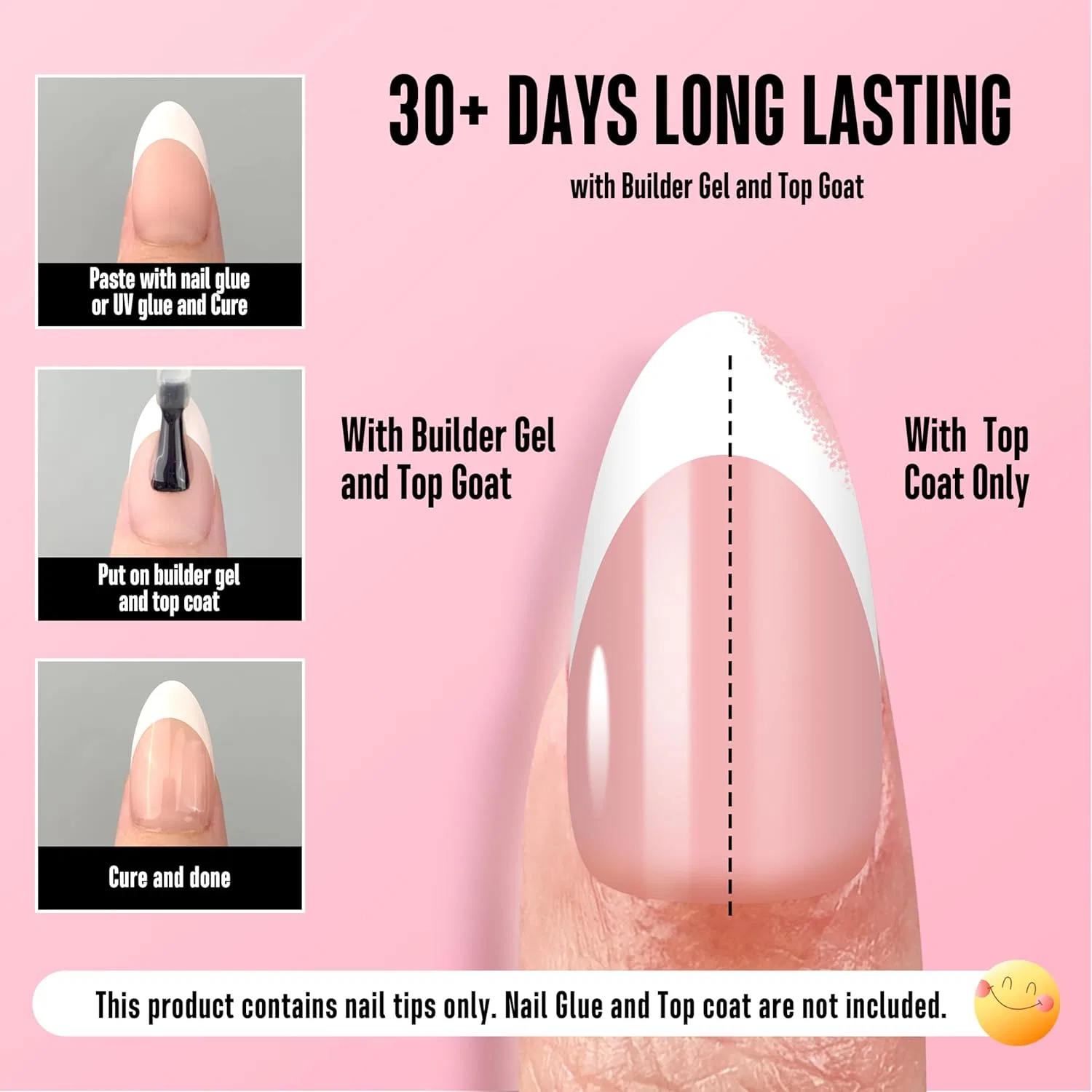 Набор накладных ногтей «White French Tip Almond» от NOVO OVO (240 шт.) Novo Ovo, Medium Almond White French Tip Baby Pink 240_Eu — фото 4