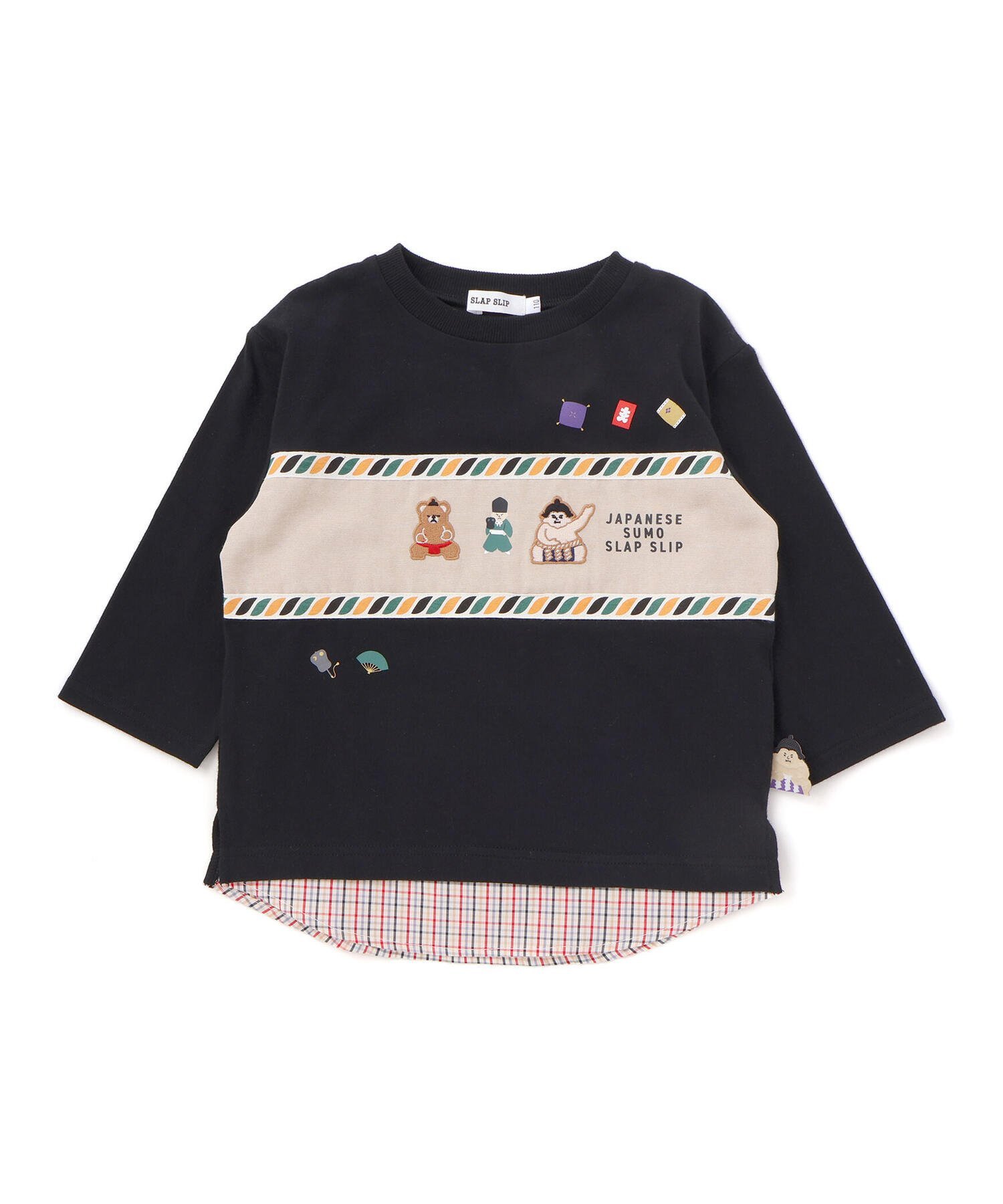 Футболка из трикотажа в клетку с рукавами 3/4 (80–130 см) SLAP SLIP, Black — фото 3
