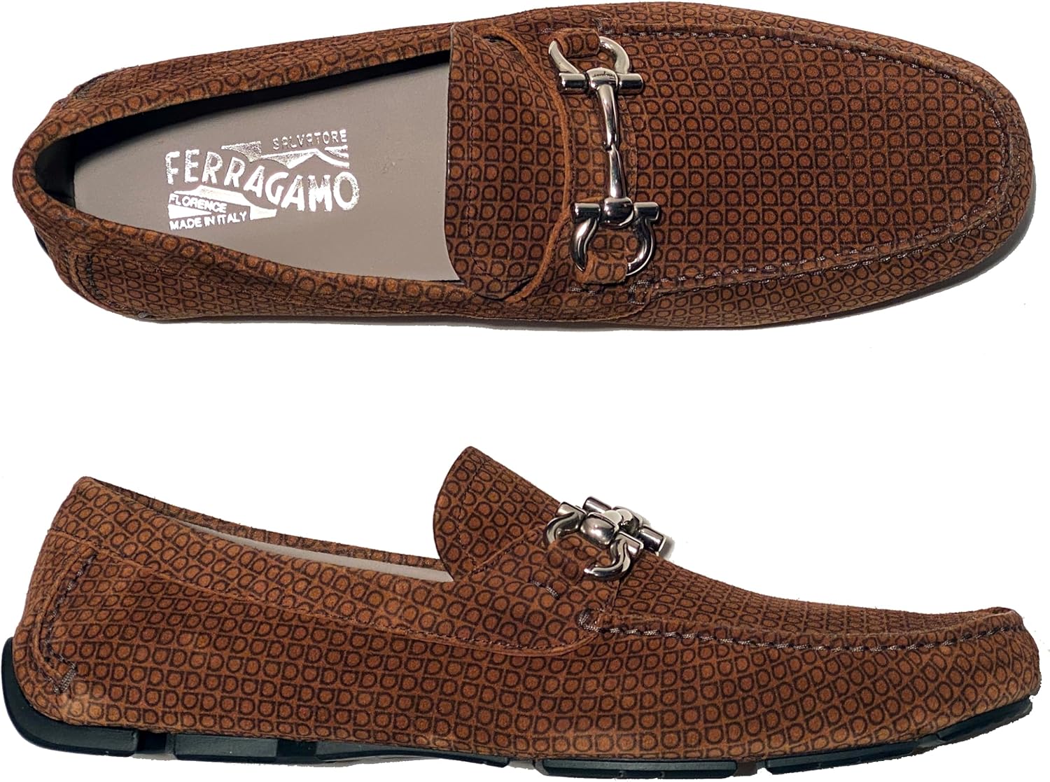 Мужские замшевые мокасины-драйверы Ferragamo Gancini Bit Parigi 17 Brown (Salvatore), initial — фото 2