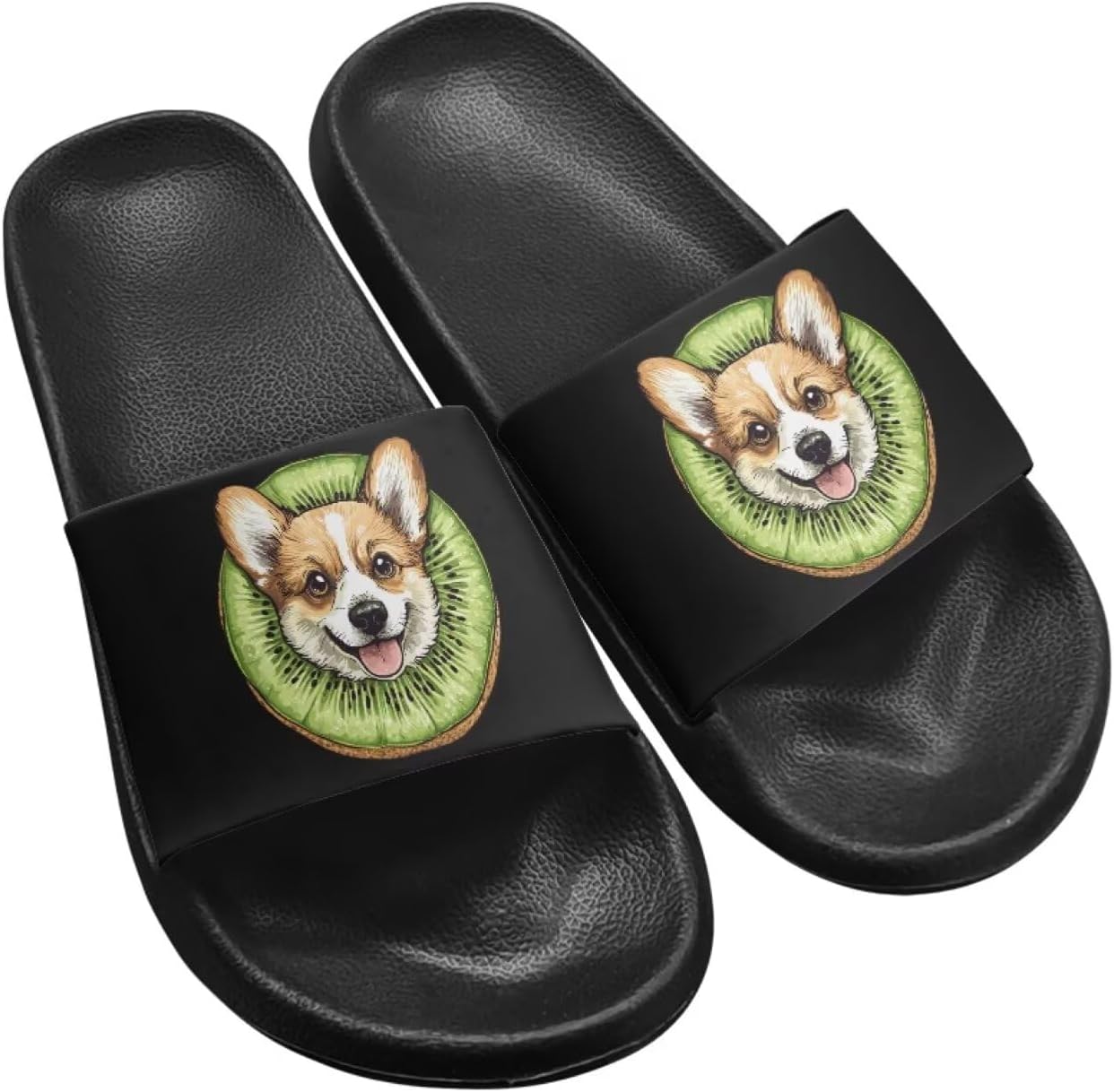 

Унисекс сланцы Binienty с широким профилем для женщин и мужчин, однослойные шлепанцы, ультралегкая обувь для душа, противоскользящие, Corgi Kiwi Fruit