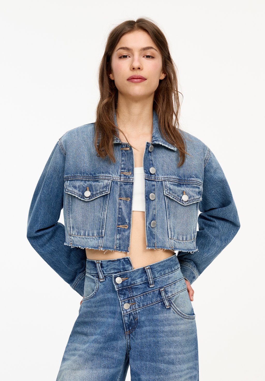 

Джинсовая куртка PULL&BEAR, цвет Dark-Blue Denim