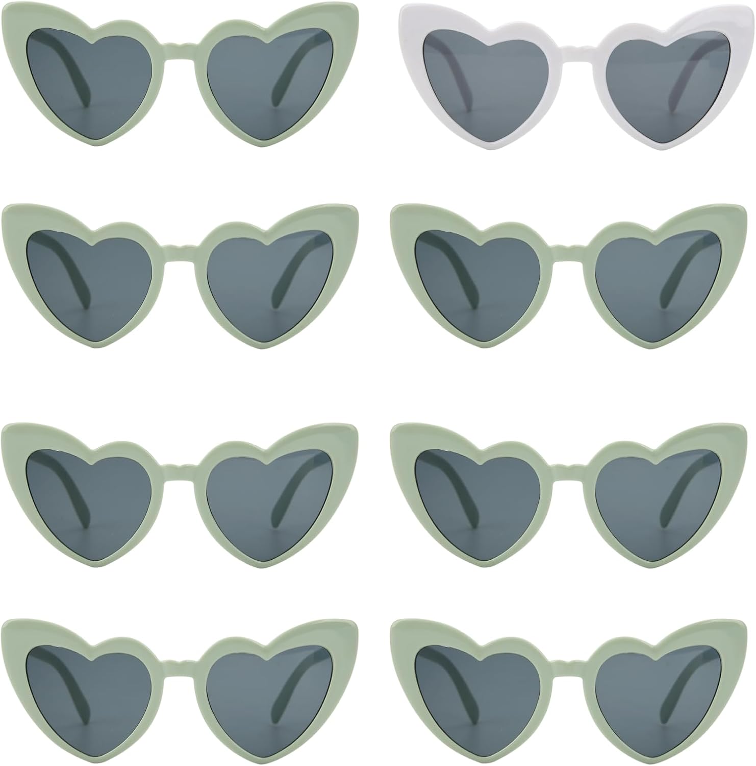 

12 пар солнцезащитных очков для девичника в форме сердца, украшения для вечеринки, подарки для предложения стать подружкой невесты, женские очки Loanzeg, White&new Sage Green