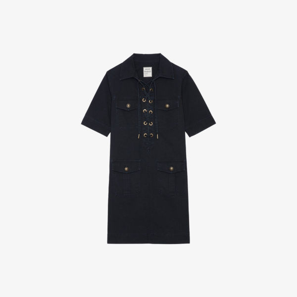 

Мини-платье Zadig&Voltaire из хлопка с короткими рукавами на шнуровке, черный