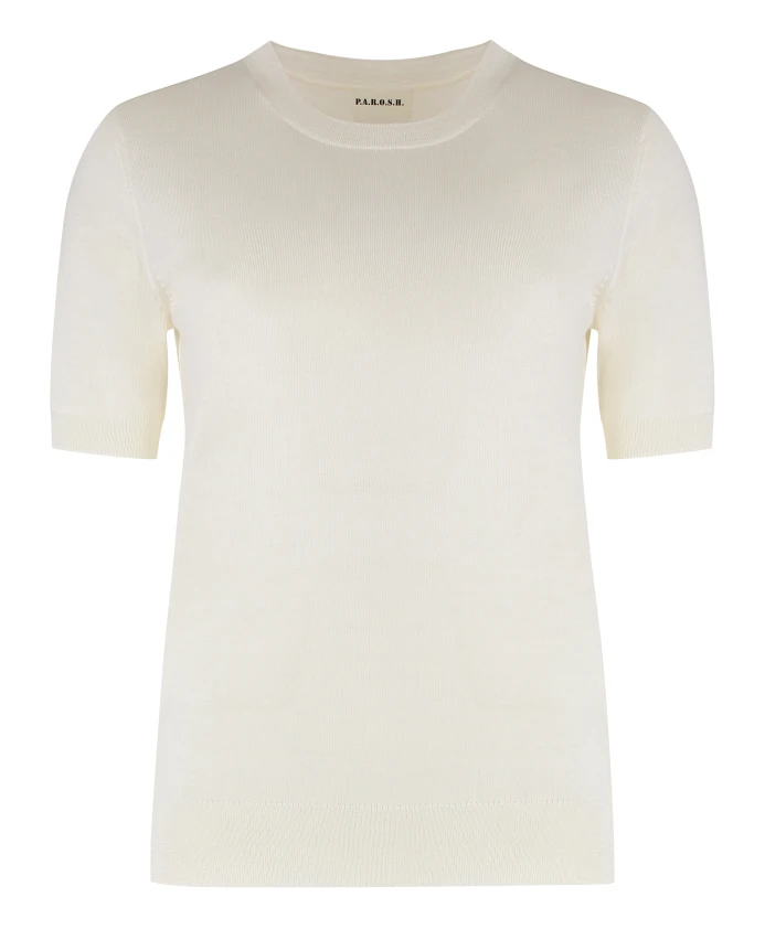 

Вязаный свитер в рубчик с короткими рукавами P.A.R.O.S.H., бежевый