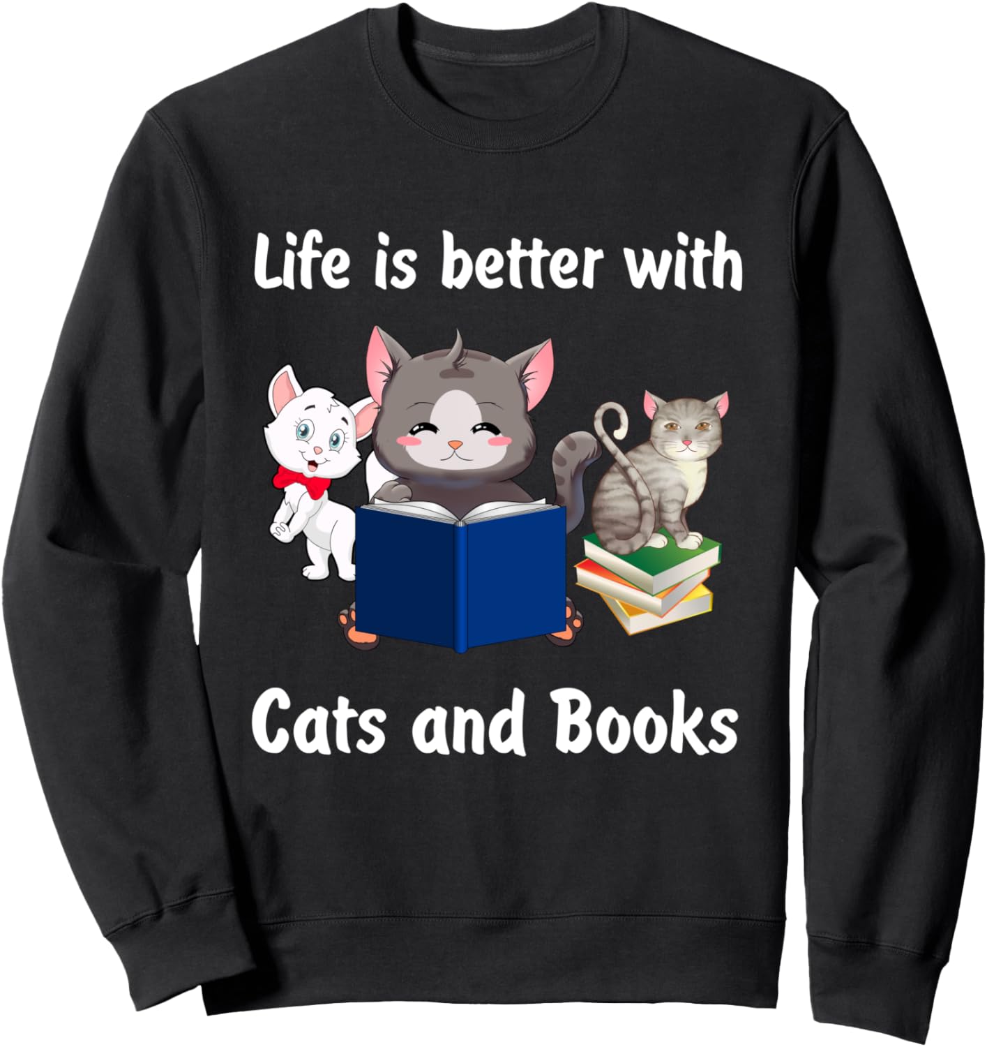 

Жизнь лучше с кошками и книгами. Толстовка с изображением котенка в аниме-стиле Great Animal Rescue Design, черный