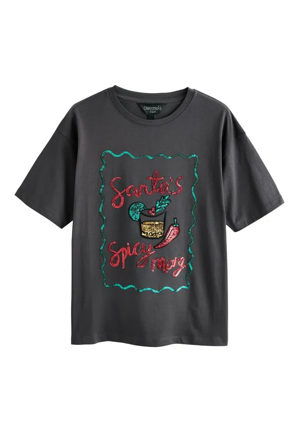 

Футболка прямого кроя с праздничным принтом "острая маргарита" и короткими рукавами, украшенная пайетками. Next, Black, Черный, Футболка прямого кроя с праздничным принтом "острая маргарита" и короткими рукавами, украшенная пайетками. Next, Black