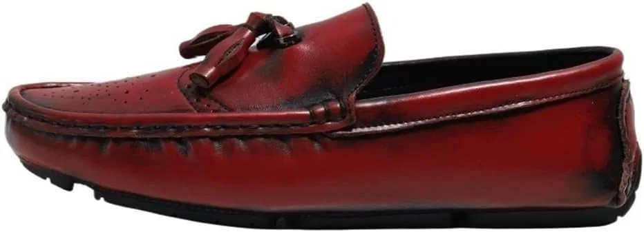 Лоферы с кисточкой мужские, Square Toe Brogue, красный DHFIRUFSHLO