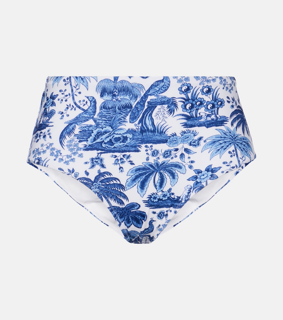 

Девонские бикини-трусы с принтом и высокой посадкой Staud, Blue Toile