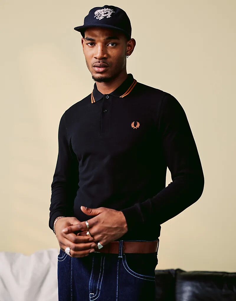 

Рубашка поло с длинными рукавами и двойной отделкой черного цвета Fred Perry