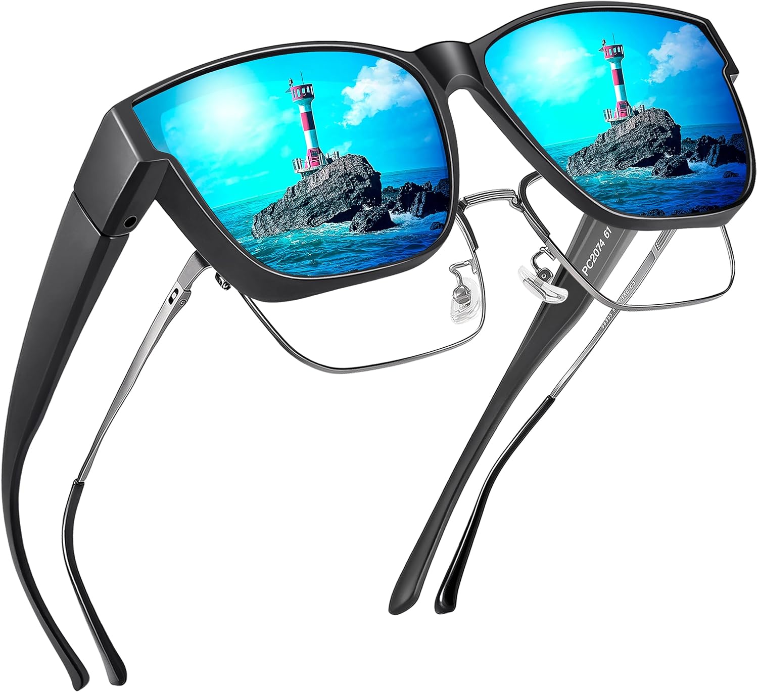 

Поляризованные солнцезащитные очки, надеваемые поверх обычных очков, для женщин и мужчин, большие квадратные летние очки с защитой от УФ-излучения UV400 Peekaco, A19 Matte Black Frame/Blue Mirrored Lens