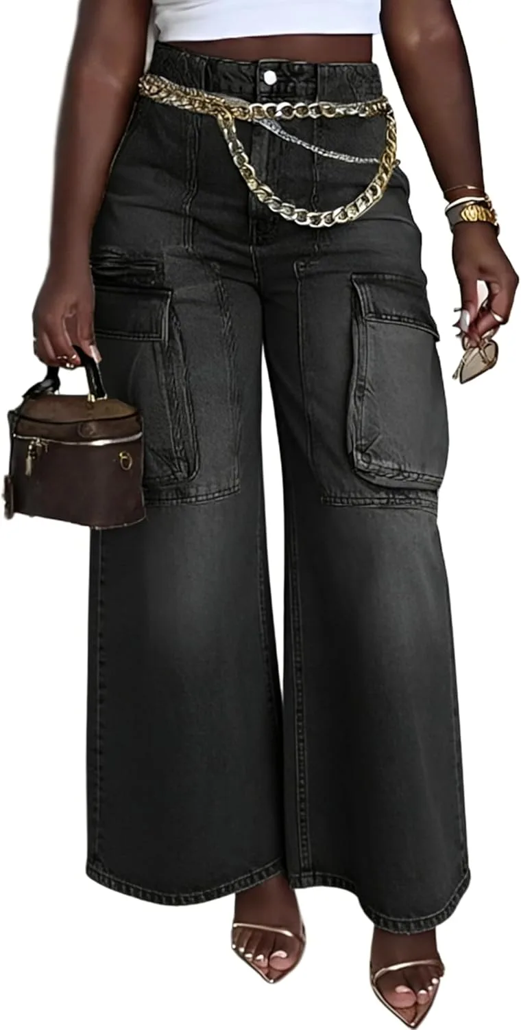 

Женские карго джинсы high waisted baggy wide leg с 6 карманами KWSTAIN