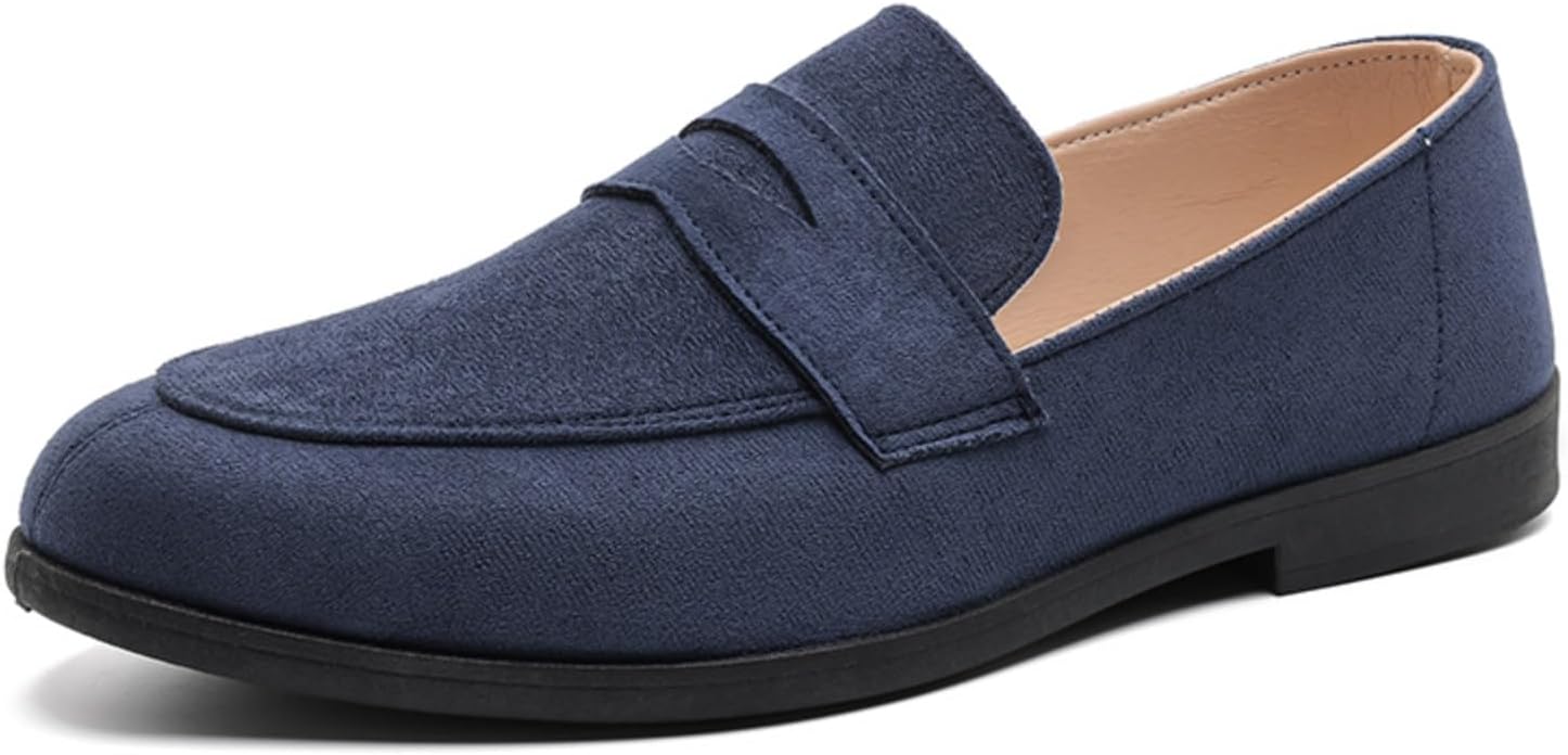 

Мужские замшевые лоферы с удобной посадкой, стильные туфли, классические, комфортные, плоская подошва, делового и повседневного стиля, ретро, низкие, нескользящие Generic, синий