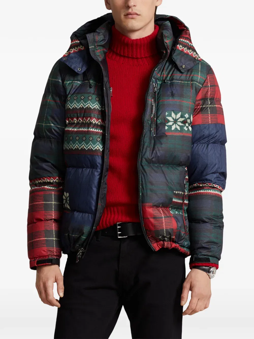 Пуховая куртка с лоскутным принтом в стиле «Горхэм» Polo Ralph Lauren, синий — фото 3
