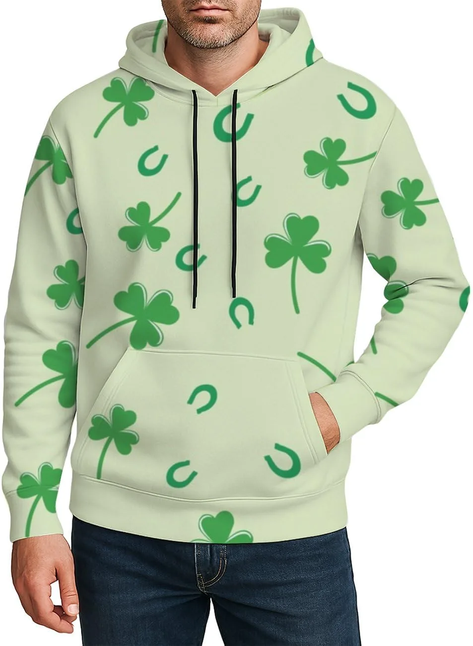 

Свитшот Green Clover для мужчин, ретро худи с карманом Deovige