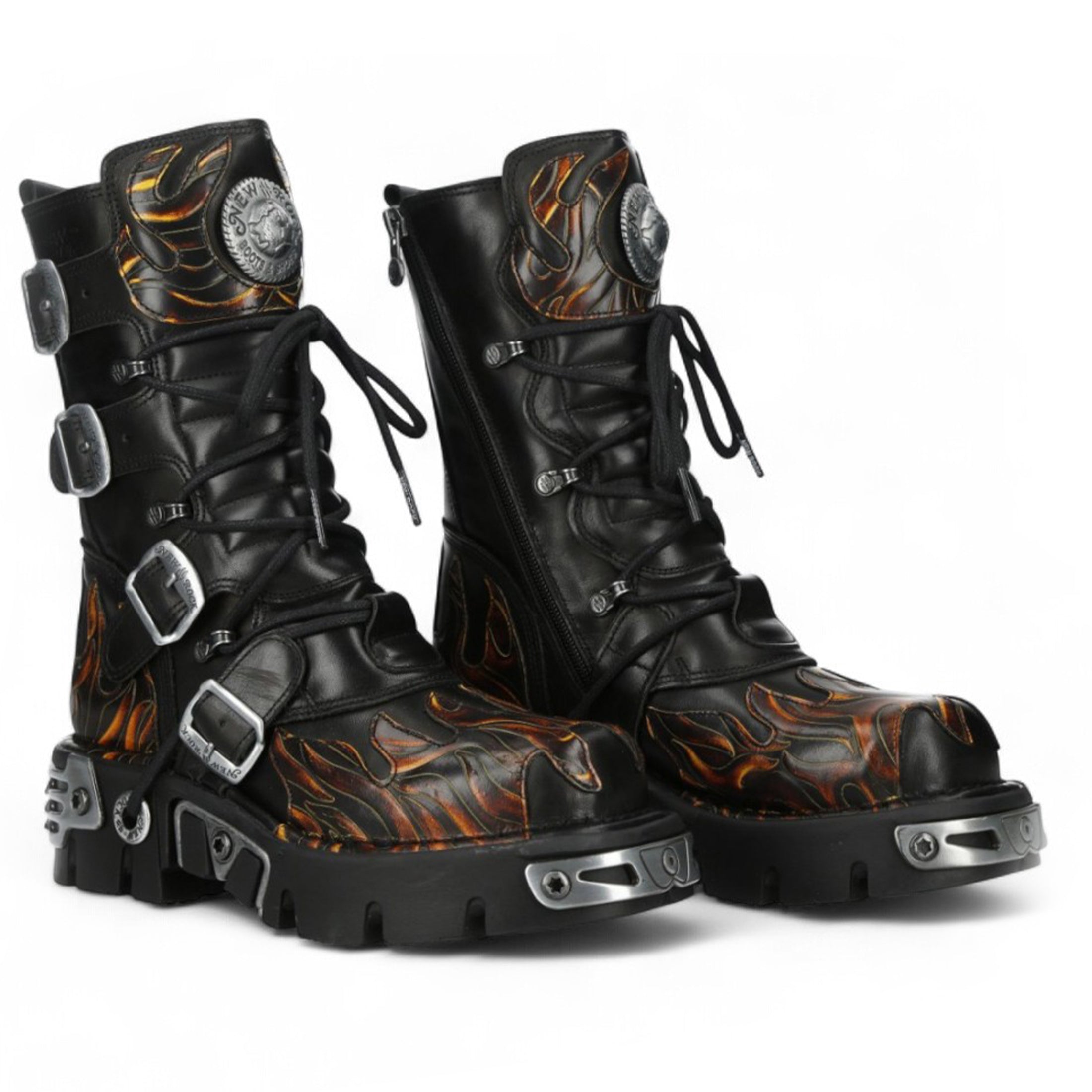 Новые готические ботинки Mid-Calf High Black Flame Leather Metallic от New Rock M-591-C58 — фото 3