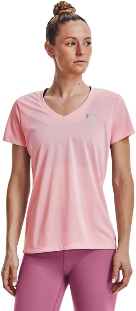 

Under Armour женская футболка Tech V-Neck с коротким рукавом, (647) Prime Pink/Metallic Silver