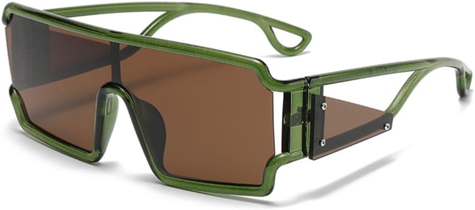 

Винтажные большие квадратные солнцезащитные очки для женщин и мужчин, модные очки с плоской верхней частью, трендовые панк-солнцезащитные очки-комбинезон MTZJH, Green Brown