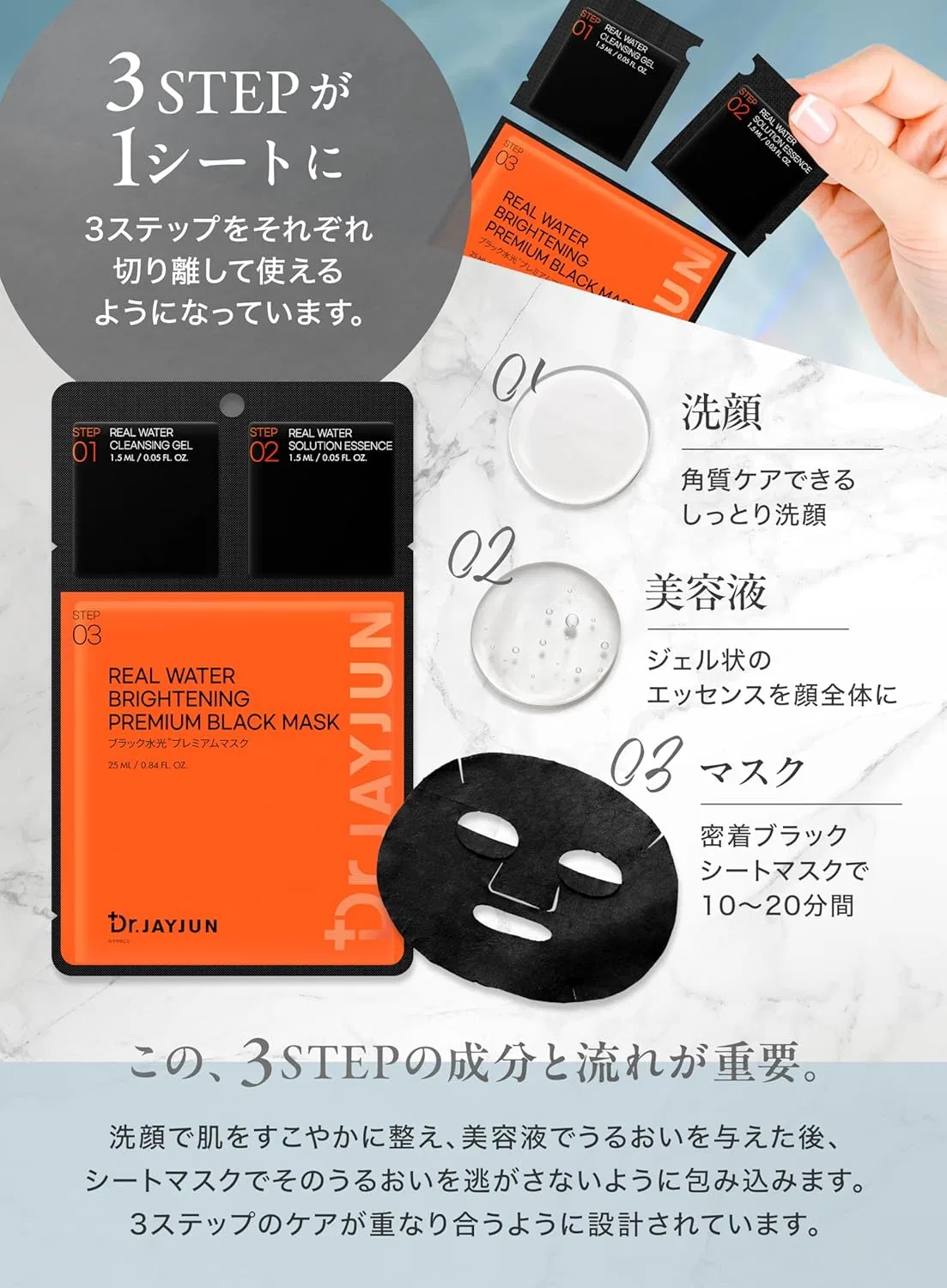Эссенция White Lapin — Листовая Dr. JAJUN Korea Beauty Dermatology 3 Step Sheet Mask Black Waterlight Premium — фото 2