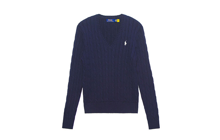 Polo Ralph Lauren Женский вязаный свитер с V-образным вырезом Navy — фото 3