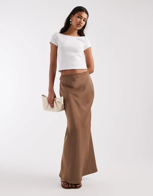 

Атласная юбка макси цвета мокко 4th & Reckless