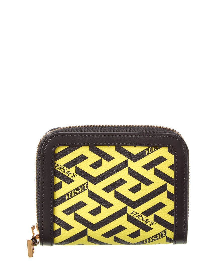 

Кошелек для монет Versace La Greca из кожи и холста с покрытием, желтый