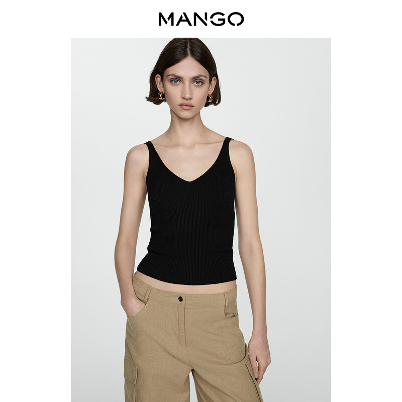 

Женская кофта Mango из тонкой трикотажной ткани с v-образным вырезом, черный
