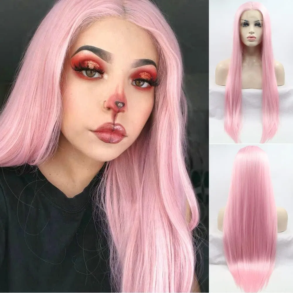 Длинный прямой цветной парик с имитацией кожи головы, 13x3 дюйма Serenewig, Pastel Baby Pink