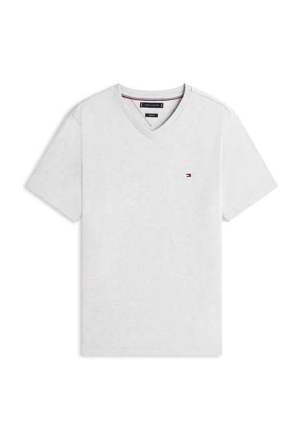 Футболка с v-образным вырезом и вышивкой флага, базовая футболка Tommy Hilfiger, Light Grey Heather — фото 4