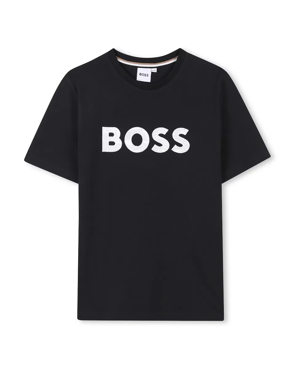 

Черная футболка с короткими рукавами для мальчика BOSS Kidswear, черный