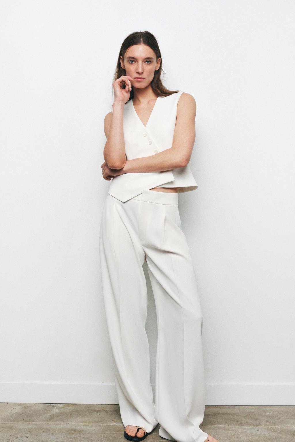 

Широкие брюки с штопкой ZARA, экрю