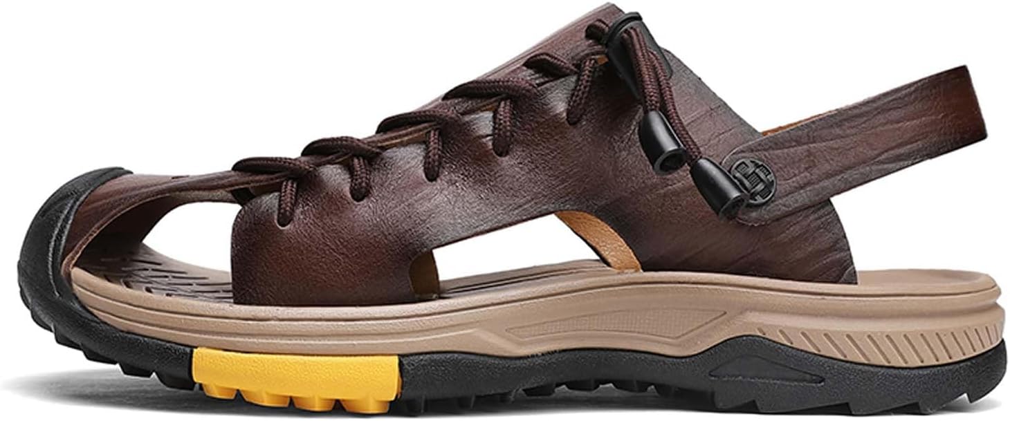 

Мужские кожаные повседневные сандалии Мягкие дышащие для активного отдыха Походные Нескользящие Рыбацкие пляжные тапочки Регулируемые, универсальные Generic, темно-коричневый