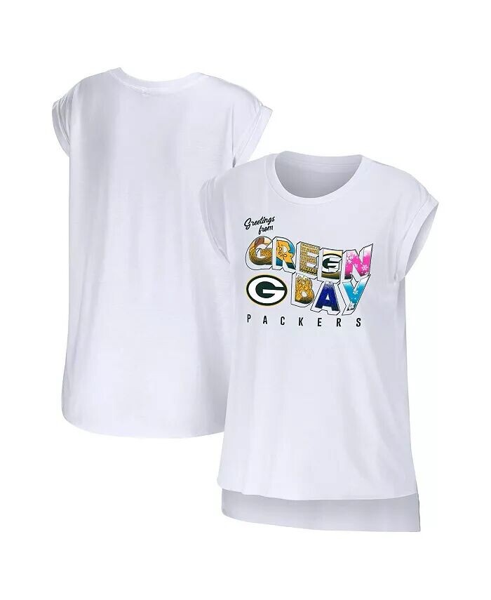 

Женская белая футболка Green Bay Packers Greeting From Muscle Wear By Erin Andrews
