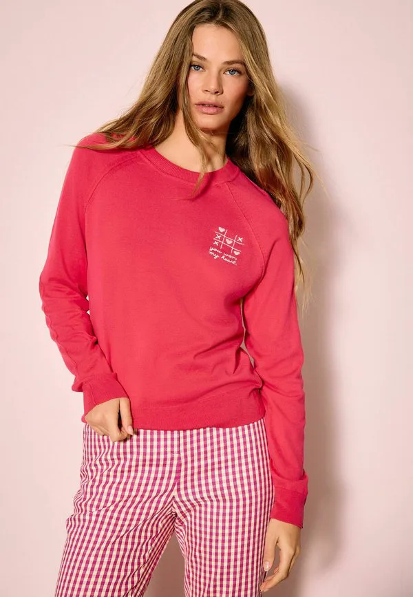 Высокий мягкий джемпер с круглым вырезом Next, Bright Pink Heart Embroidery