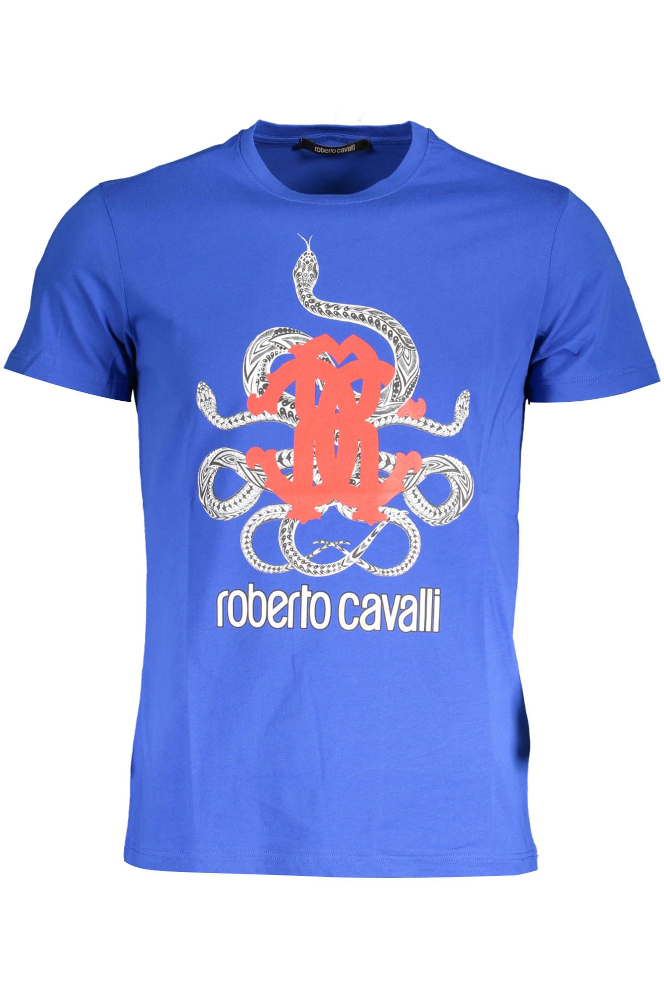 

Синяя хлопковая мужская футболка Roberto Cavalli