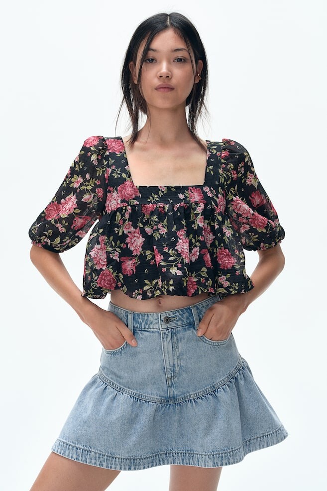 

Джинсовая юбка с баской H&M, голубой