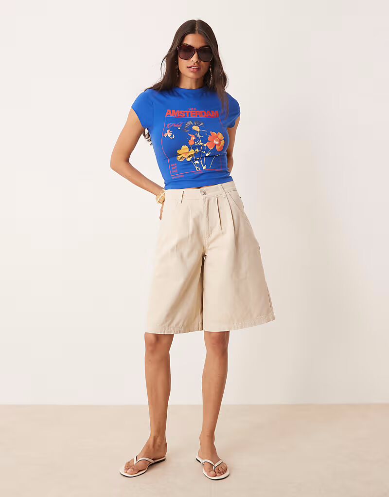 

Шорты ASOS DESIGN high waisted tailored pleated jort in twill in bone