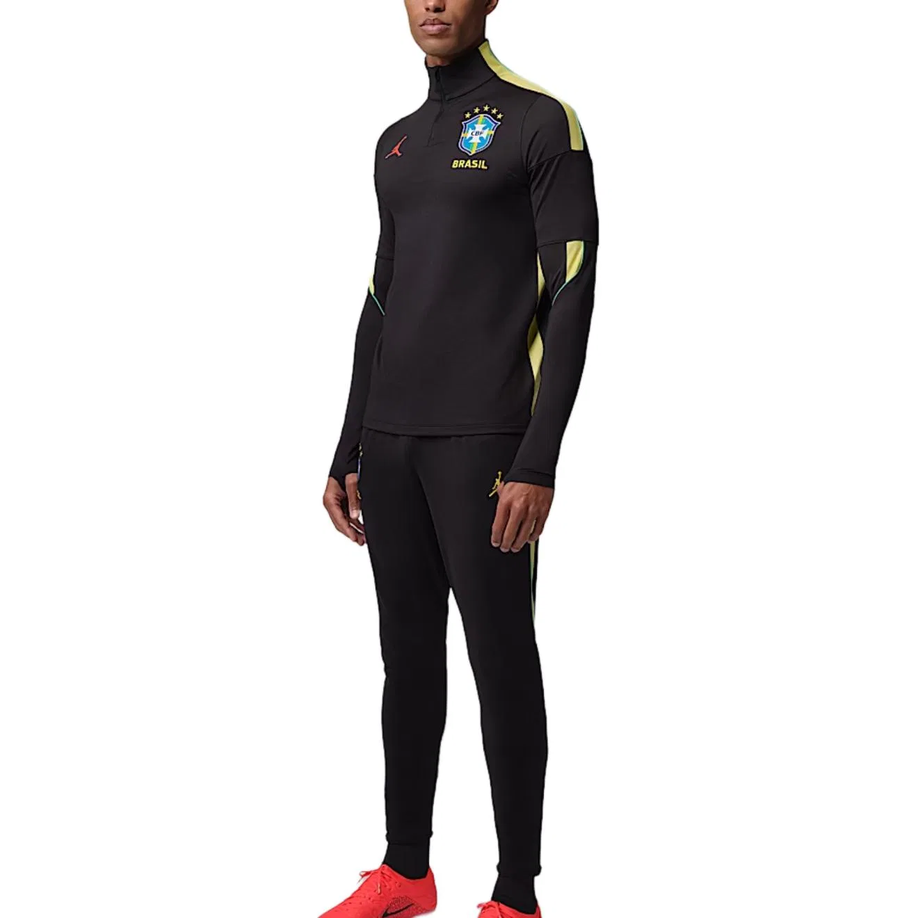 Тренировочная футболка Brazil Strike Men's Dri-FIT из трикотажа Jordan, Black/Pulse Yellow/Infrared Red 23 — фото 4