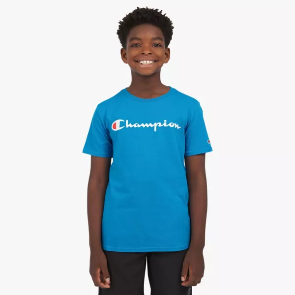 

Футболка с классическим логотипом Signature для мальчиков 8-20 лет Champion, цвет malibu blue