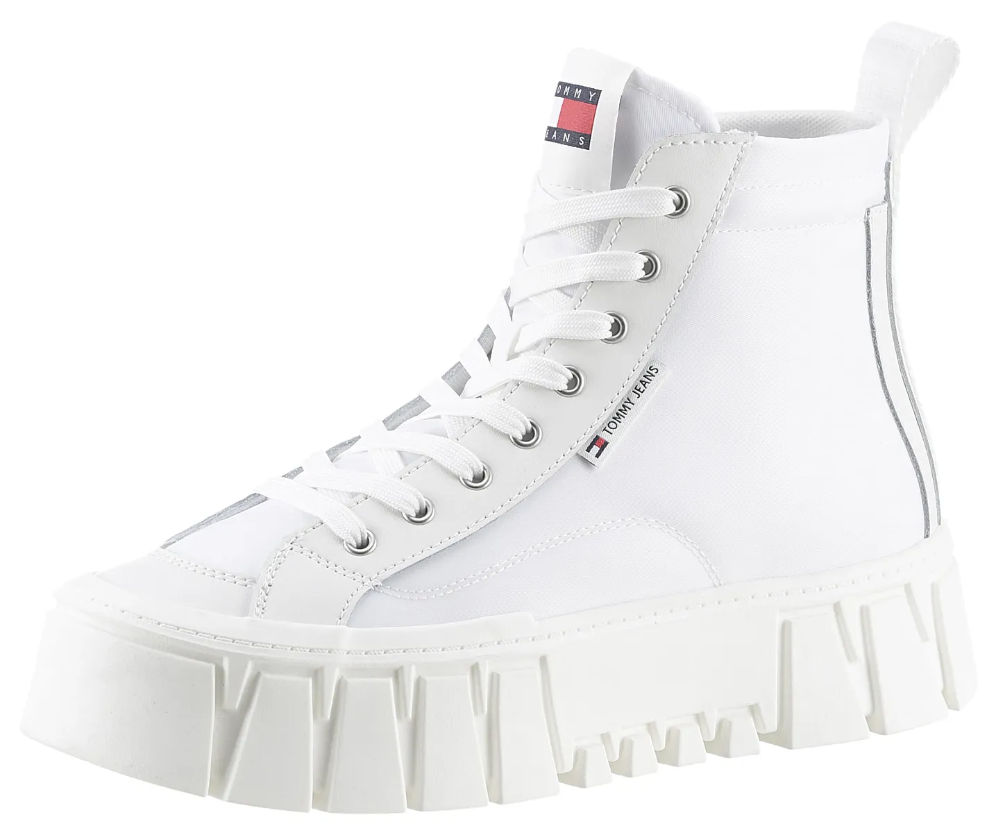 

Кроссовки на платформе Tommy Jeans "TJW VULC FLATFORM MC MIX MEDIA", повседневная обувь, полуботинки, туфли на шнуровке, логотип-флажок на язычке, цвет Ecru
