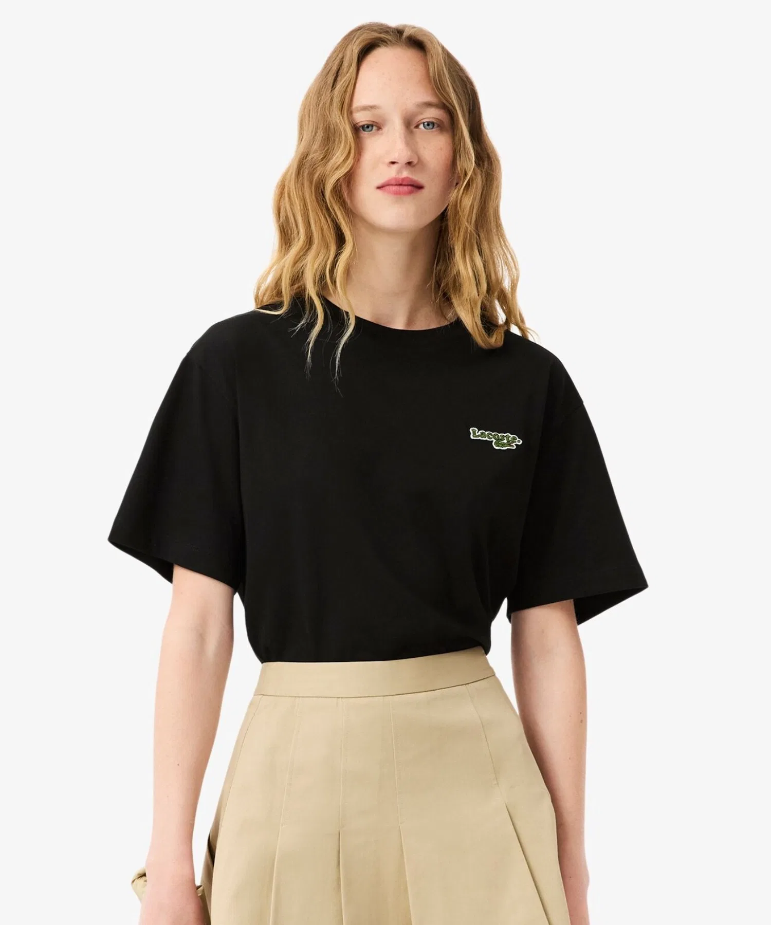 Футболка LACOSTE оверсайз с логотипом, хлопок, белая