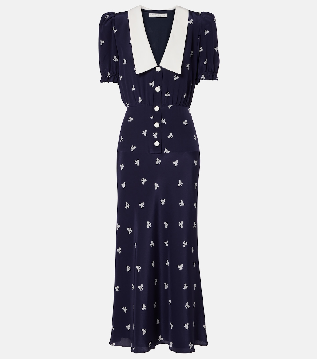 

Платье миди из шелка с принтом Alessandra Rich, Navy Blue-White