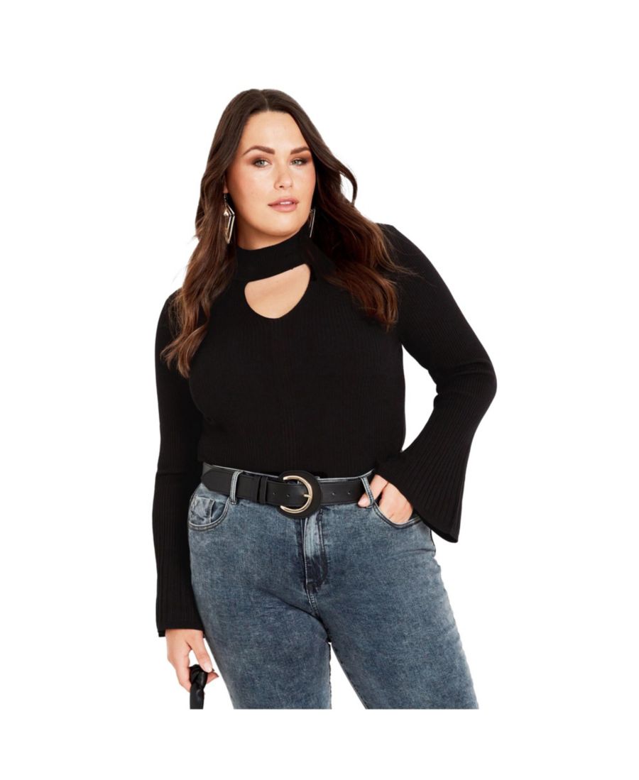 

Женский вязаный свитер Zoe в рубчик больших размеров AVENUE, Black