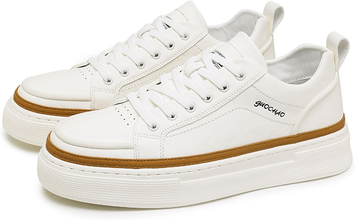 

Мужские модные кожаные кроссовки на шнуровке с платформой, легкие, удобные, с нескользящей подошвой, повседневные, для прогулок, тенниса, вождения Netehadi, белый